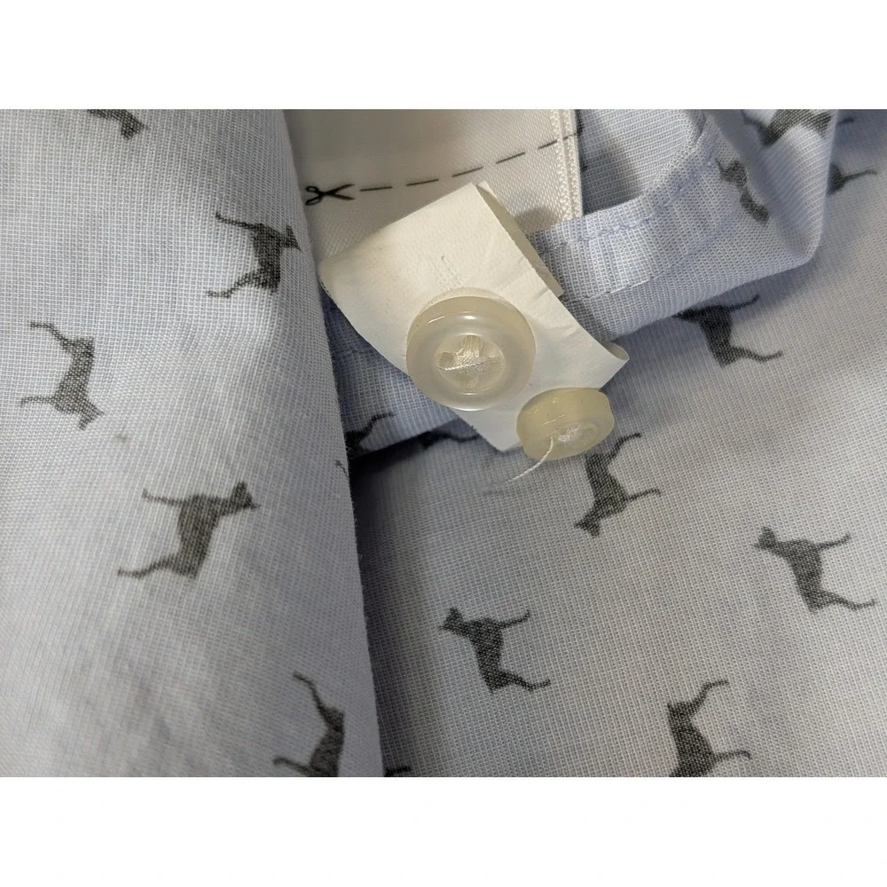 Banana Republic Mens M Slim Flex Fit Blue Doberman Dog Print Tech Stretch Shirt